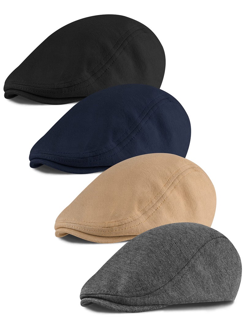 KUTTOR 4 Pieces Newsboy Men's Hat - Flat Cap Soft Stretch fit Men Cap - Cabbie Hunting Cap for Men - Outdoor - Image 1