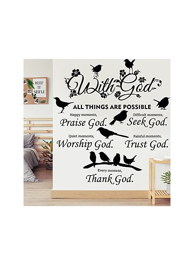 S-TOP 2 Pieces with God Things are Possible Wall Decal Vinyl Quote Bible Sticker Christian Praise God DIY Decals Inspirational Quote Wall Art Decals Decor for Home Walls Bedroom Decoration (Black) - Image 3