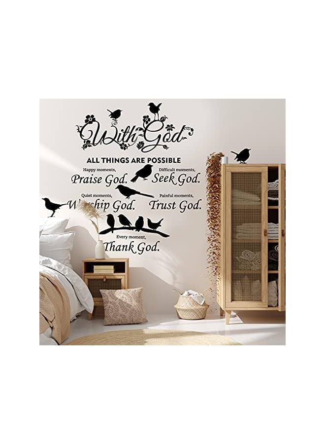S-TOP 2 Pieces with God Things are Possible Wall Decal Vinyl Quote Bible Sticker Christian Praise God DIY Decals Inspirational Quote Wall Art Decals Decor for Home Walls Bedroom Decoration (Black) - Image 2