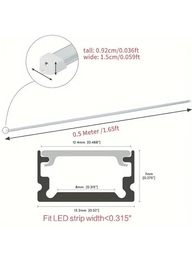 LED Diffuser Channel 12pcs 1.65ft U Shape Aluminum Profile with Cover End Caps Mounting Clips Color DJ 003F SW 12P - Image 4