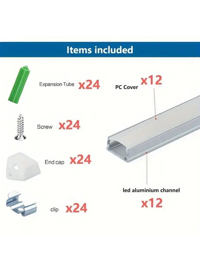 LED Diffuser Channel 12pcs 1.65ft U Shape Aluminum Profile with Cover End Caps Mounting Clips Color DJ 003F SW 12P - Image 3