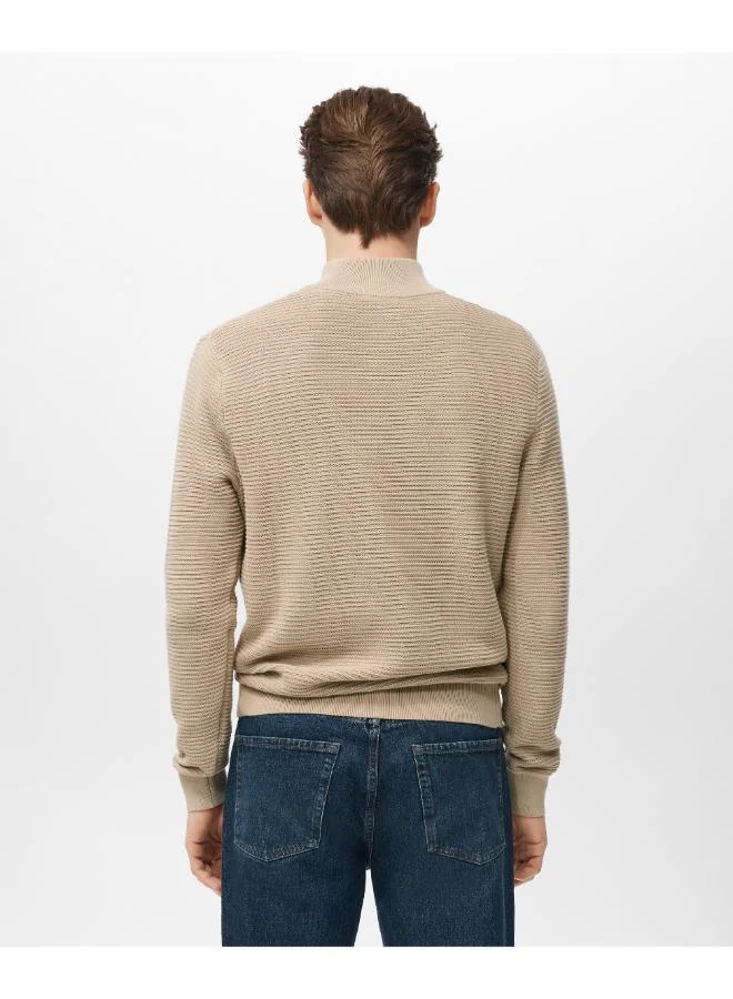 Mango Man Cotton sweater with neck zip