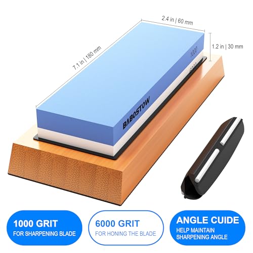 BABOSTOW Premium Whetstone Knife Sharpening Stone 2 Side Grit 1000/6000 Waterstone- Whetstone Knife Sharpener & Honing Stones - NonSlip Bamboo Base & Angle Guide - Image 2