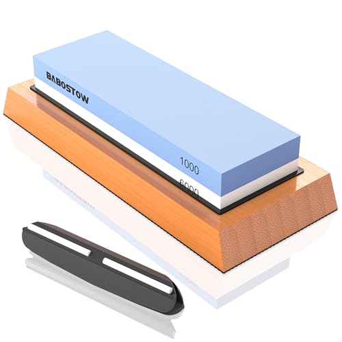BABOSTOW Premium Whetstone Knife Sharpening Stone 2 Side Grit 1000/6000 Waterstone- Whetstone Knife Sharpener & Honing Stones - NonSlip Bamboo Base & Angle Guide - Image 1