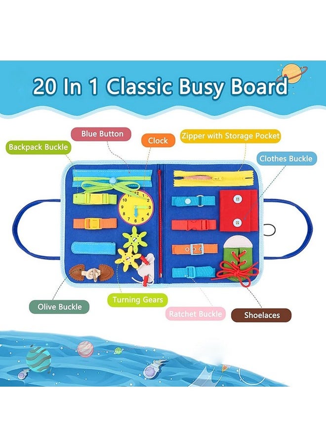 KolorFish - KolorFish Busy Board for Toddlers,Montessori Toys for Boys Girls 1 2 3 Year Old,Early Educational Activity Baby Sensory Toy,Autism Busy Book Travel Toys for Kids 4 5 6 7 Years (Small Space Blue) - Image 1