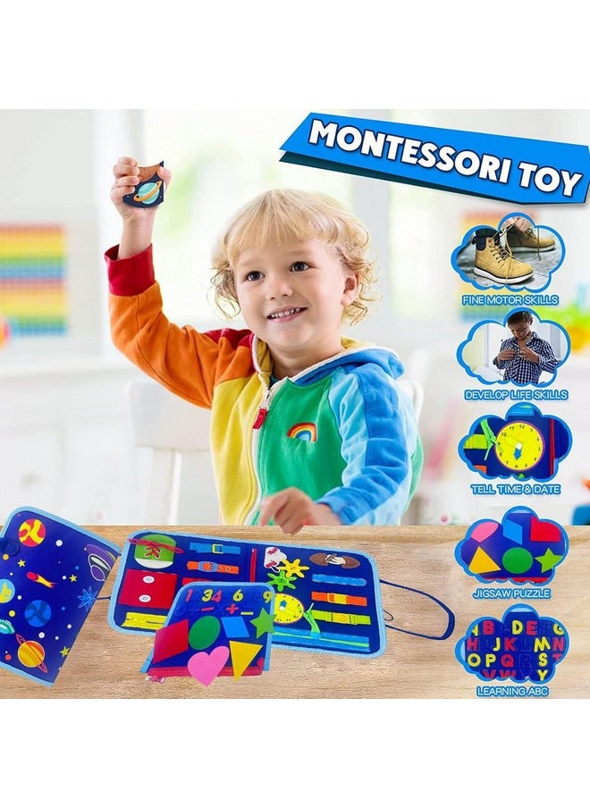 KolorFish - KolorFish Busy Board for Toddlers,Montessori Toys for Boys Girls 1 2 3 Year Old,Early Educational Activity Baby Sensory Toy,Autism Busy Book Travel Toys for Kids 4 5 6 7 Years (Small Space Blue) - Image 1