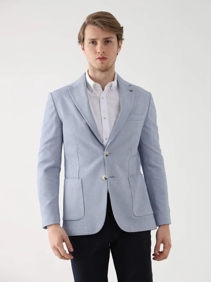 Dufy Indigo Men's Slim Fit Mono Collar Jacket
