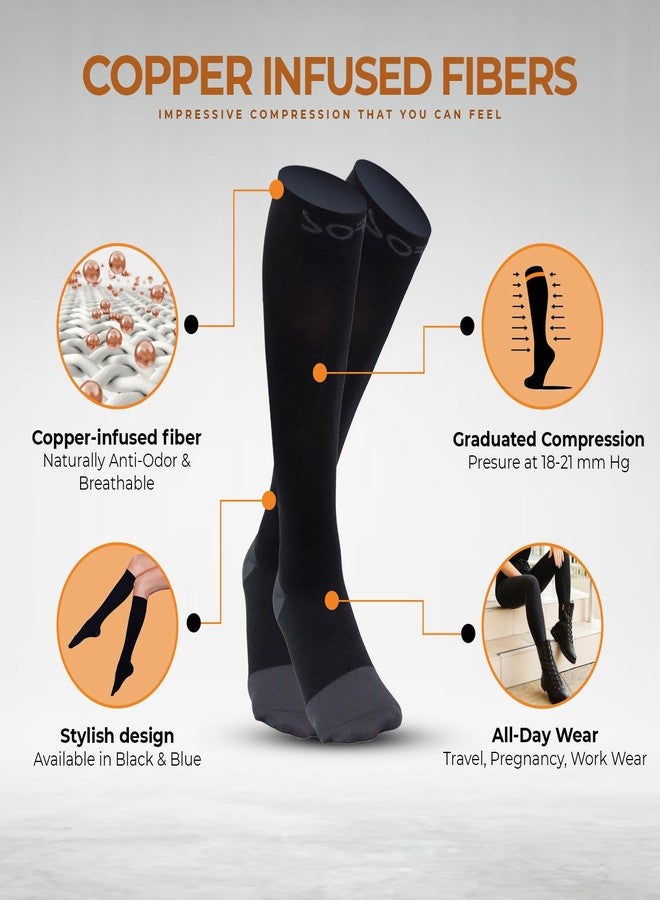 Sorgen Copper Infused Compression Socks 18-23 mm Hg - Graduated Support for Improved Circulation, All-Day Comfort, Ideal for Travel & Daily Wear - Black (Copper_Black, S/M) - Image 5