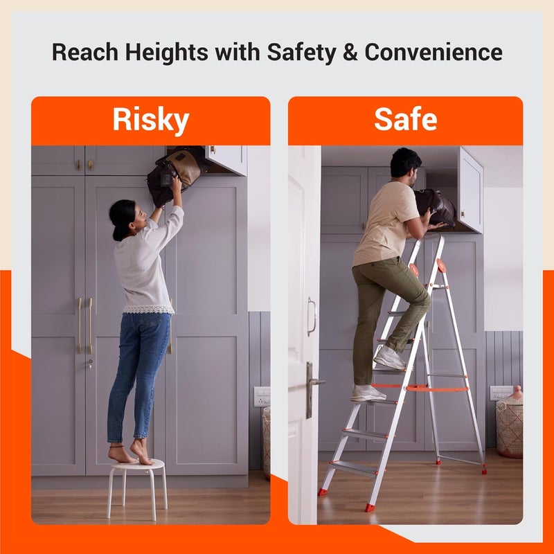 Bathla Advance 6Step Foldable Aluminium Ladder for Home Heavy Duty AntiSlip Steps 5 Year Manufacturer Warranty with SureHinge Technology Orange - Image 4