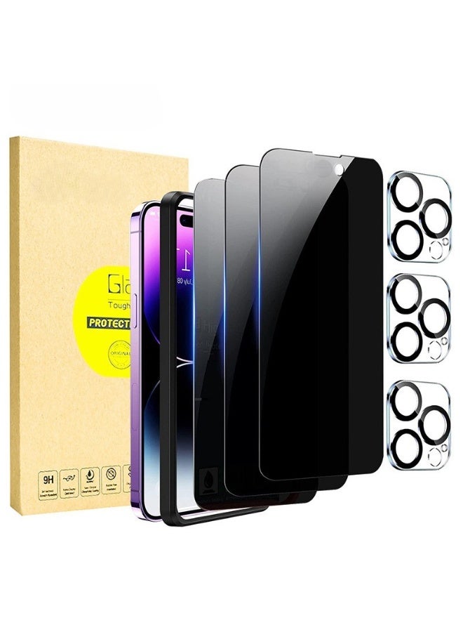 PINKSAMA 【3+3 Pack】3 PCS IPhone 12 Privacy Screen Protector + 3PCS Camera Lens Screen Protector Set, 9H Hardness, Support Fingerprint, Ultra Thin HD Glass Film (Boxed, Included Installation Tools) - Image 1
