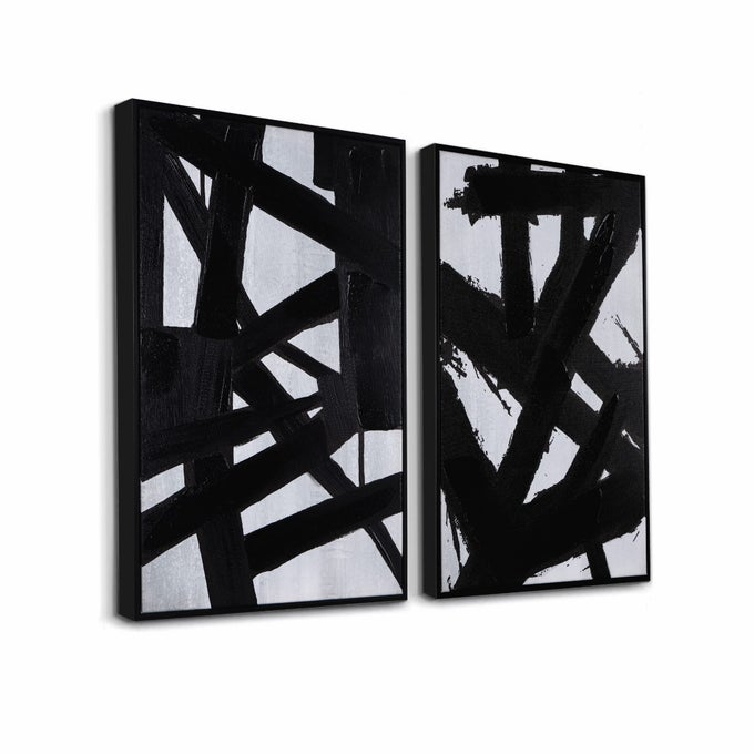 BLACK AND WHITE ABSTRACT WALL ART BLACK PAINTING STROKE GRAFFITI ARTWORK FOR LIVING ROOM BEDROOM OFFICE DECOR16 X 24 X 2