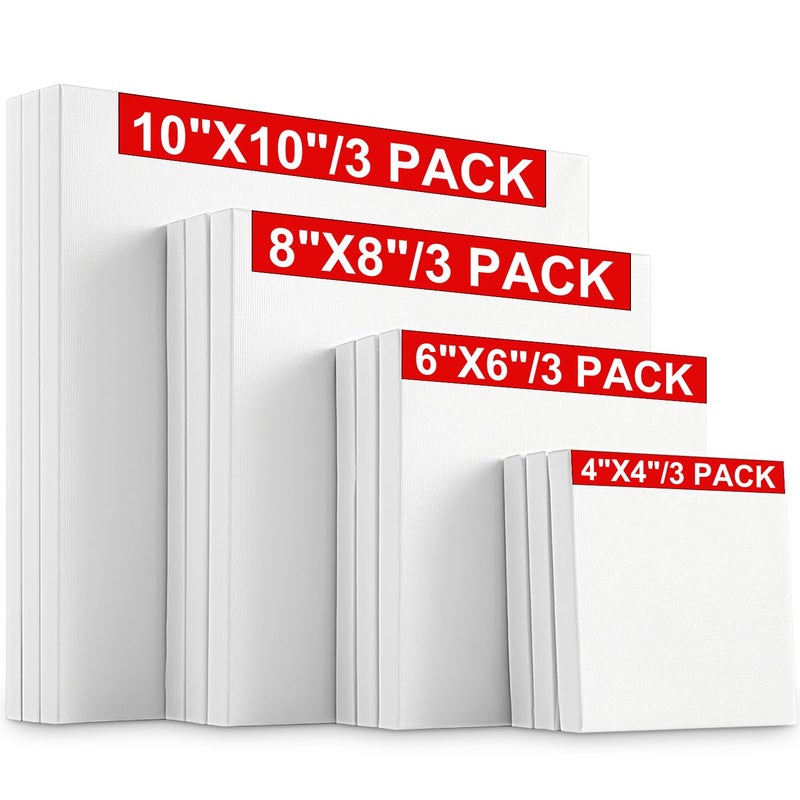 Hestya 12 Pieces Assorted Size Mini Art Canvas Stretched for Craft Painting Drawing (4 Inches/ 6 Inches/ 8 Inches/ 10 Inches) - Image 1