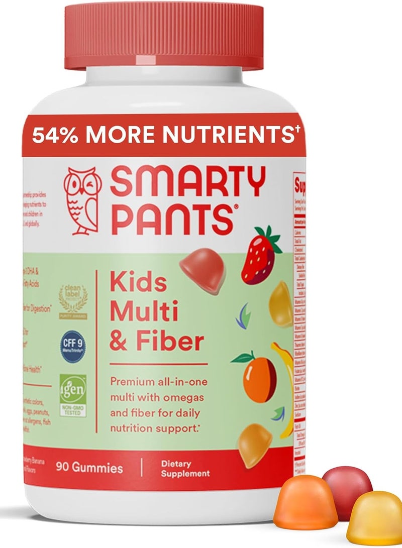 SmartyPants Kids Formula & Fiber Daily Gummy Vitamins: Gluten Free, Multivitamin & Omega 3 Fish Oil (Dha/Epa), Fiber, Methyl B12, vitamin D3, Vitamin B6, 90 Count (22 Day Supply) - Packaging May Vary