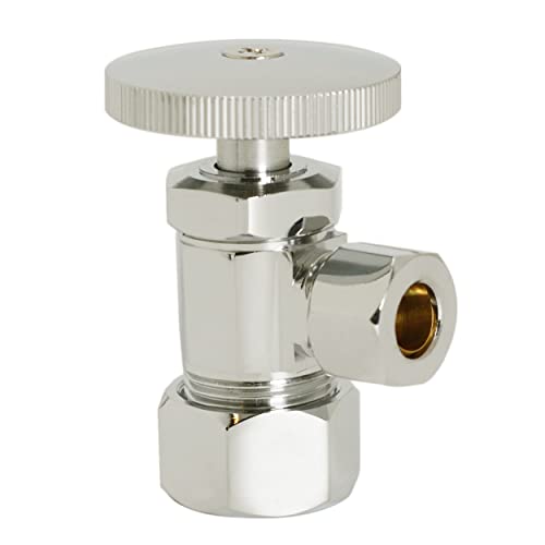 Westbrass Round Handle Angle Stop Shut Off Valve 12 Copper Pipe Inlet with 38 Compression Outlet Polished Nickel D10505 - Image 1
