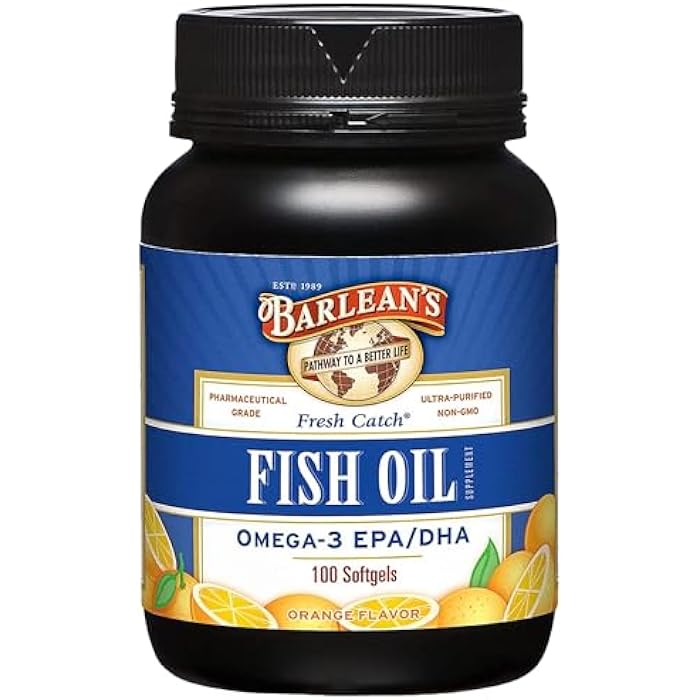 Barlean's Omega 3 Fish Oil Supplements, Supplement Softgels for Men and Women, 600mg EPA and DHA Fatty Acids, Orange Flavored, 100 Count - Image 1