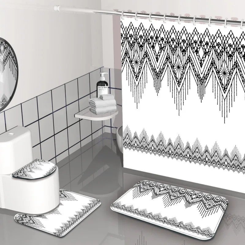 Y&D Summer Anne's  Retro Bohemian Style Bathroom 4PCS Set Shower Curtain Rug Set - Image 1