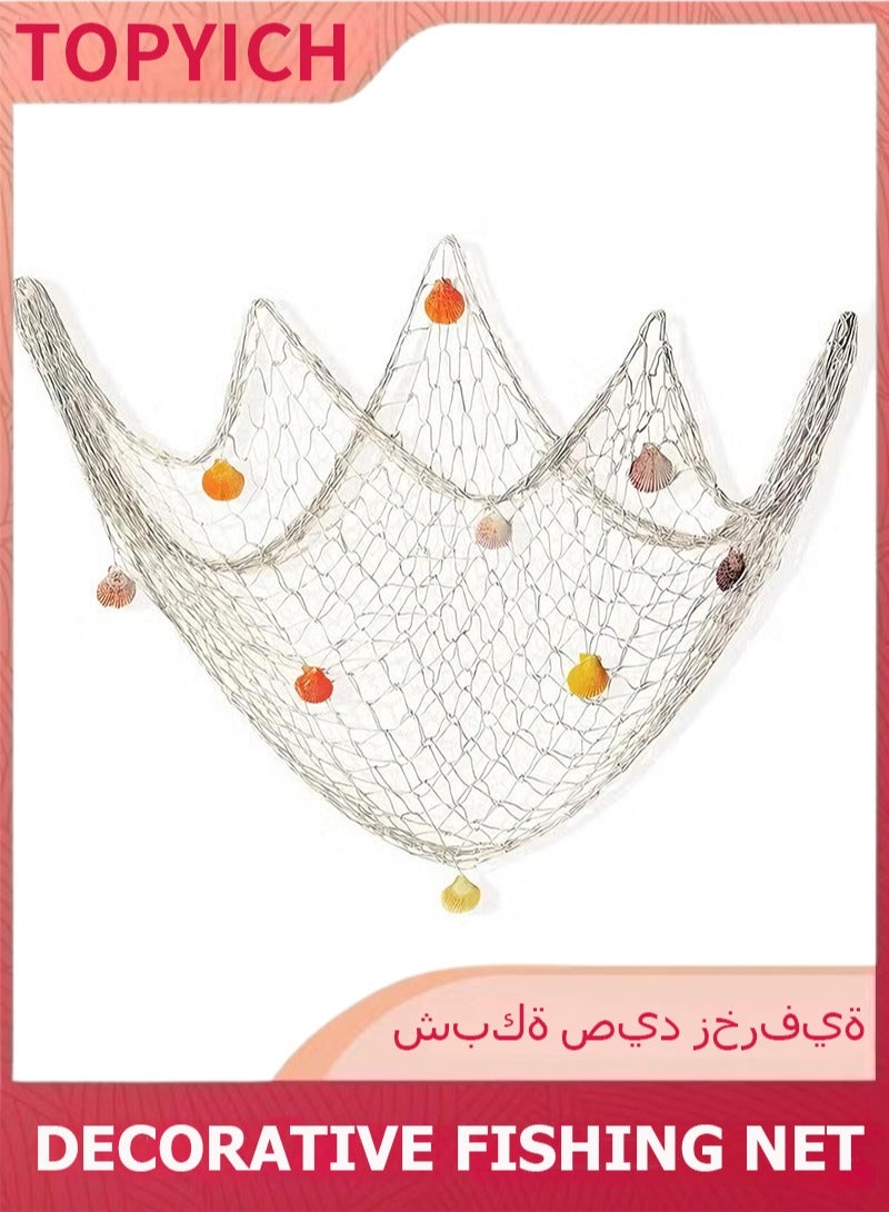 Topyich 1.5M*2M Decorative Fishing Net- Nautical Fish Net Decoration with SeaShells, Mediterranean Wall Hanging Decor for Home Party - Image 1