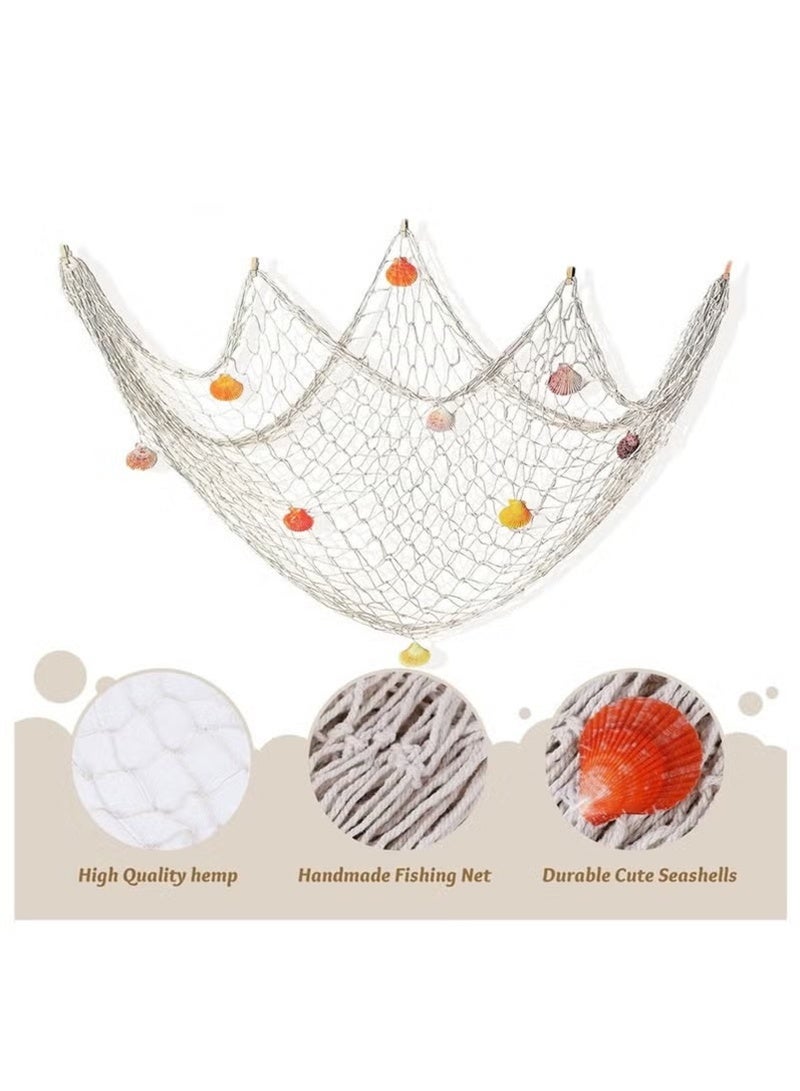 Topyich 1.5M*2M Decorative Fishing Net- Nautical Fish Net Decoration with SeaShells, Mediterranean Wall Hanging Decor for Home Party - Image 3