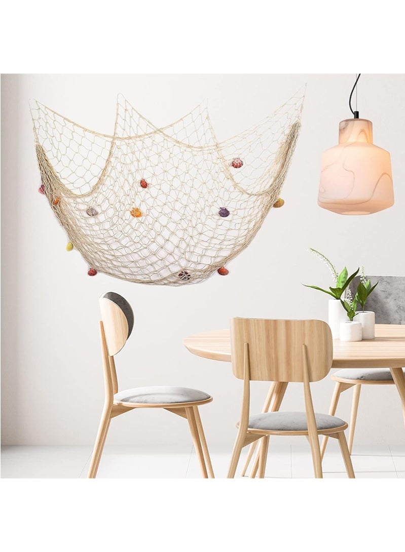 Topyich 1.5M*2M Decorative Fishing Net- Nautical Fish Net Decoration with SeaShells, Mediterranean Wall Hanging Decor for Home Party - Image 5