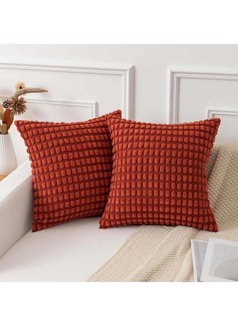 K KEVIN TEXTILE Kevin Textile Pack of 2 Decorative Corduroy Throw Pillow Covers Soft Boho Granular Pattern Pillow Covers Modern Farmhouse Home Decor for Sofa Living Room Couch Bed  18x18 Inch Burnt Brick  - Image 1