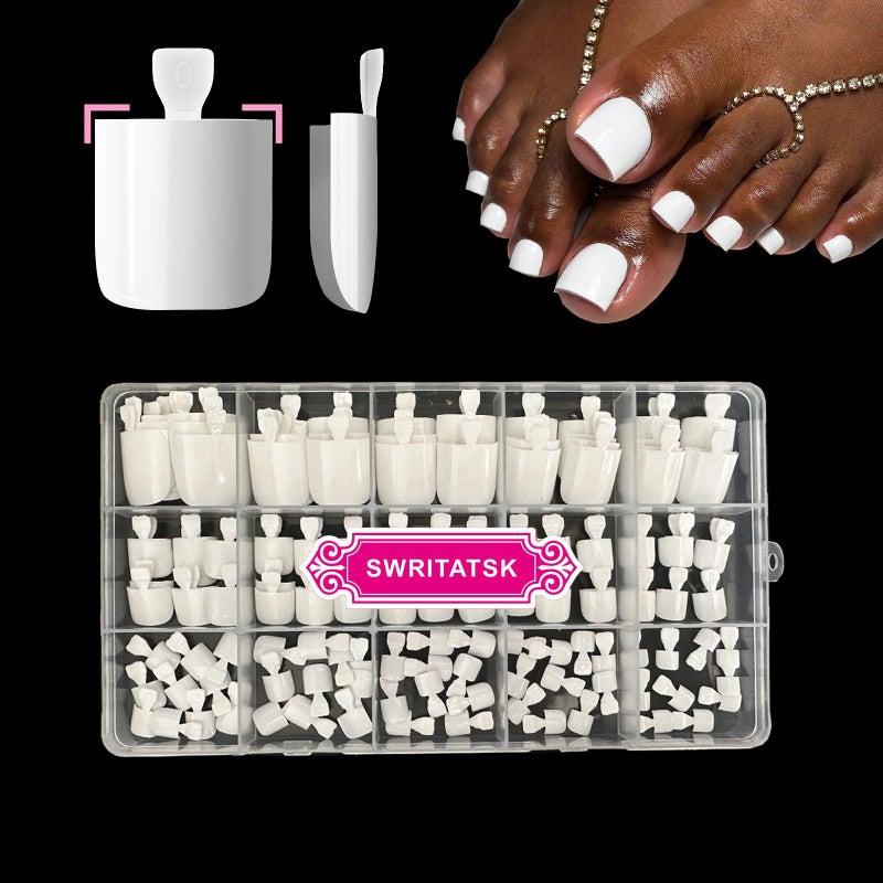 Swritatsk White Toe Nail Press Ons, Press On Toenails for Women, 150pcs White Toe Press On Nails tips, Fake Toenails Acrylic Toe Nail Tips Short Square False Toenails Artificial DIY 15 Sizes - Image 1