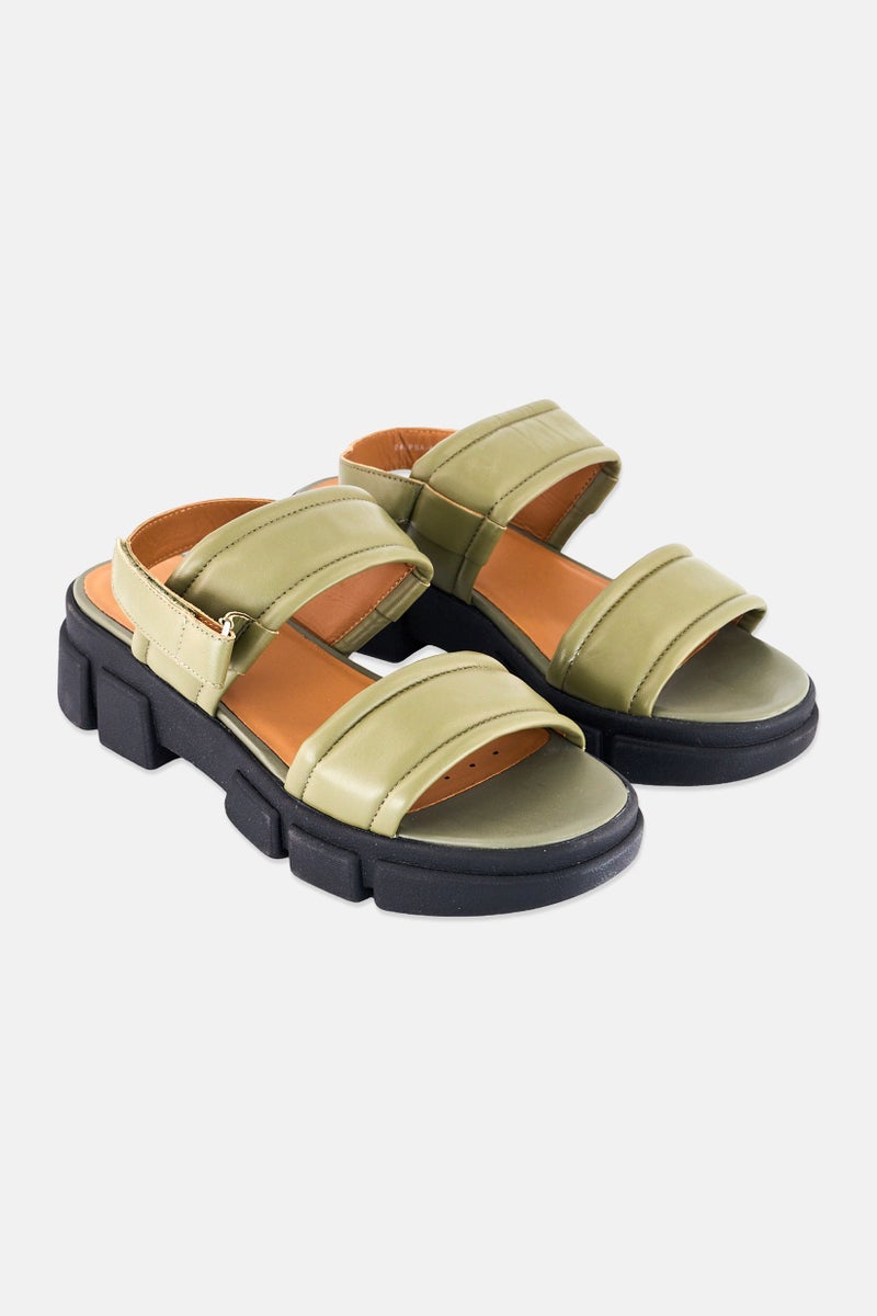 GEOX Women Lisbona Velcro Platform Heel Sandals, Olive - Image 1