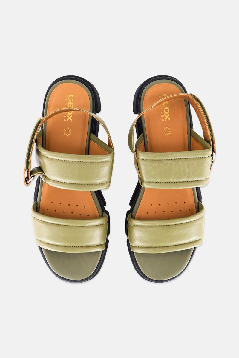 GEOX Women Lisbona Velcro Platform Heel Sandals, Olive - Image 3