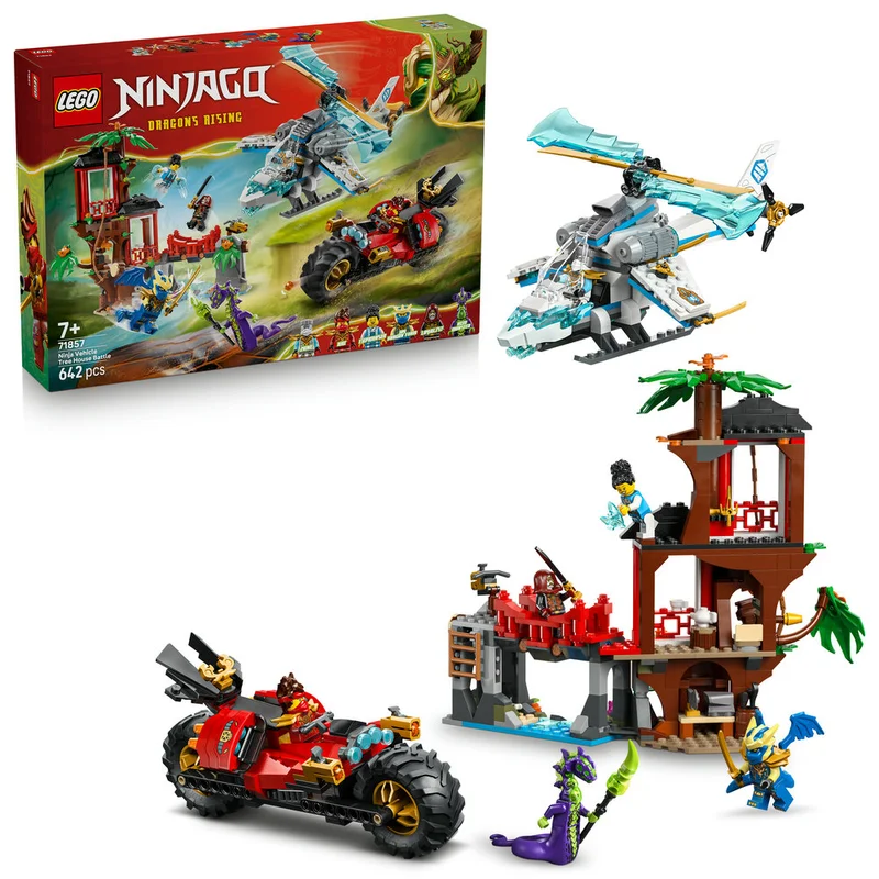 ليغو ليغو NINJAGO‎ معركة مركبة النينجا في بيت الشجرة، مجموعة لعب للأطفال بعمر ٧ سنوات وأكثر (٦٤٢ قطعة) 71857