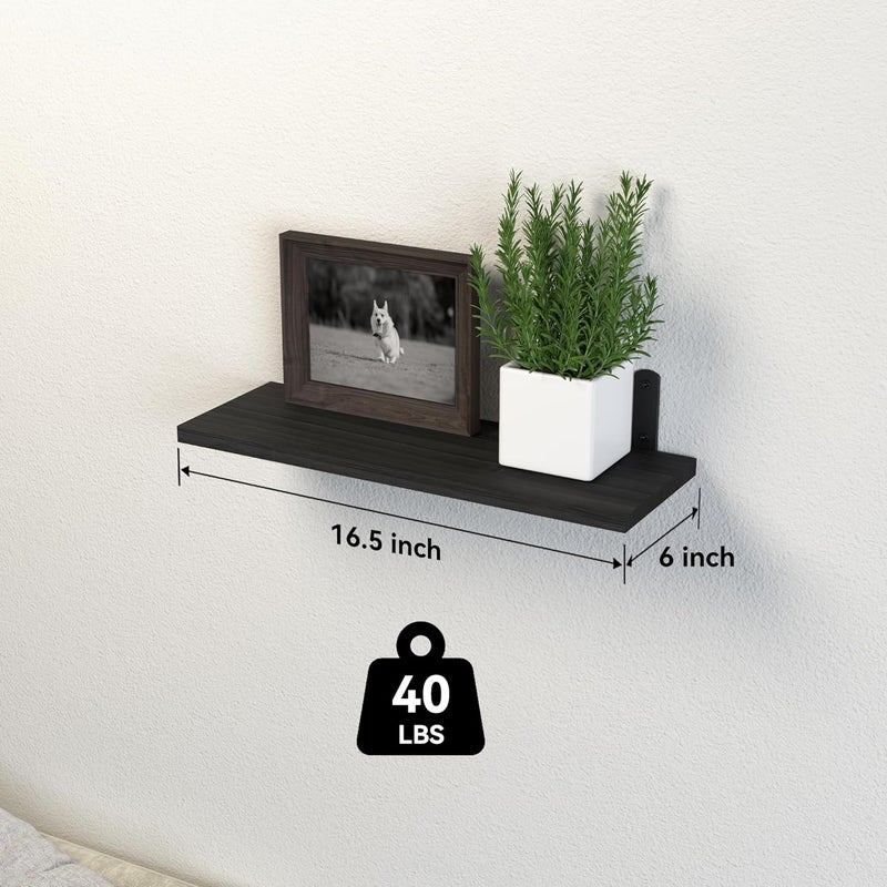 DOLLFIO Wall Shelves, 3 Sets, Floating Wooden Shelves for Bathroom, Bedroom, Living Room, Storage - Black - Image 3