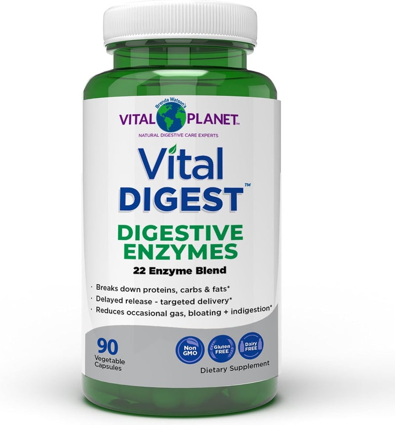 Vital Planet  Vital Digest Natural Digestive Enzymes Supports Breakdown of Proteins Fats and Carbohydrates and Reduces Occasional Gas Bloating and Indigestion 90 Capsules Packaging May Vary - Image 1