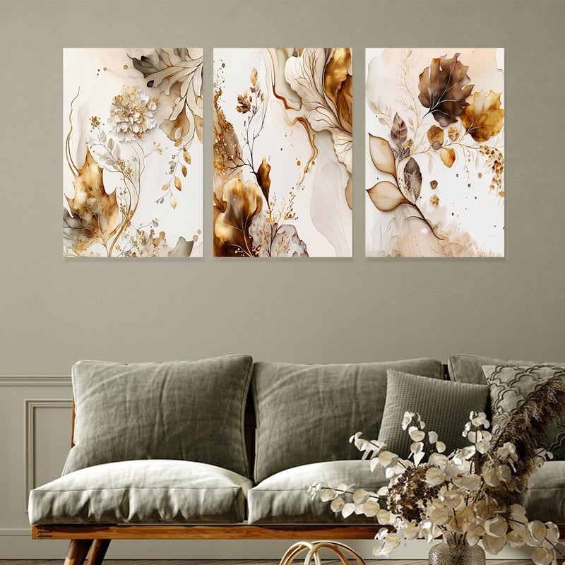 ماركتنا ثلاث لوحات قماشية بتصميم ورد مع برواز مجوف مقاس (90×40) ثلاث قطع - Image 1