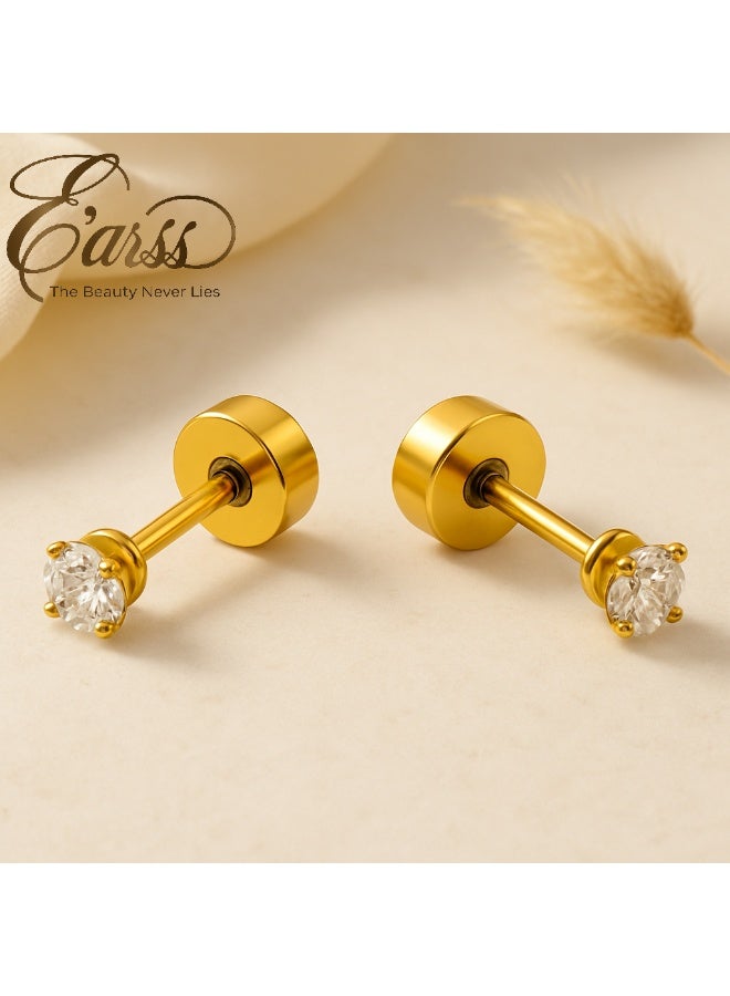 Earss Gold 2mm Cubic Zirconia Round Stud Earrings For Kids - Image 3