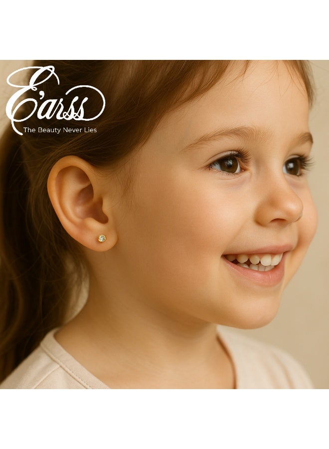 Earss Gold 2mm Cubic Zirconia Round Stud Earrings For Kids - Image 2