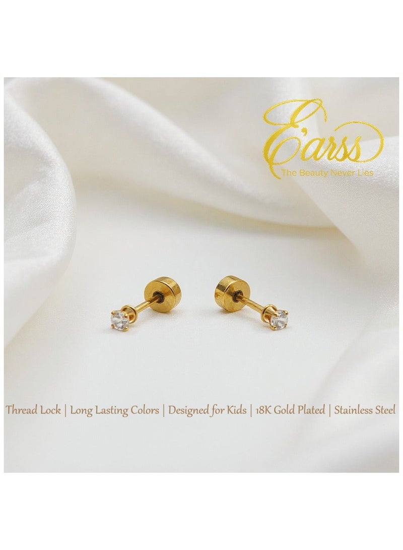 Earss Gold 2mm Cubic Zirconia Round Stud Earrings For Kids - Image 5