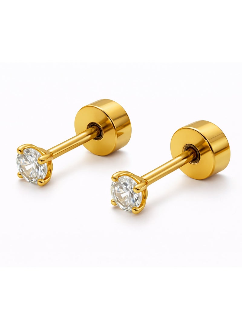 Earss Gold 2mm Cubic Zirconia Round Stud Earrings For Kids - Image 1