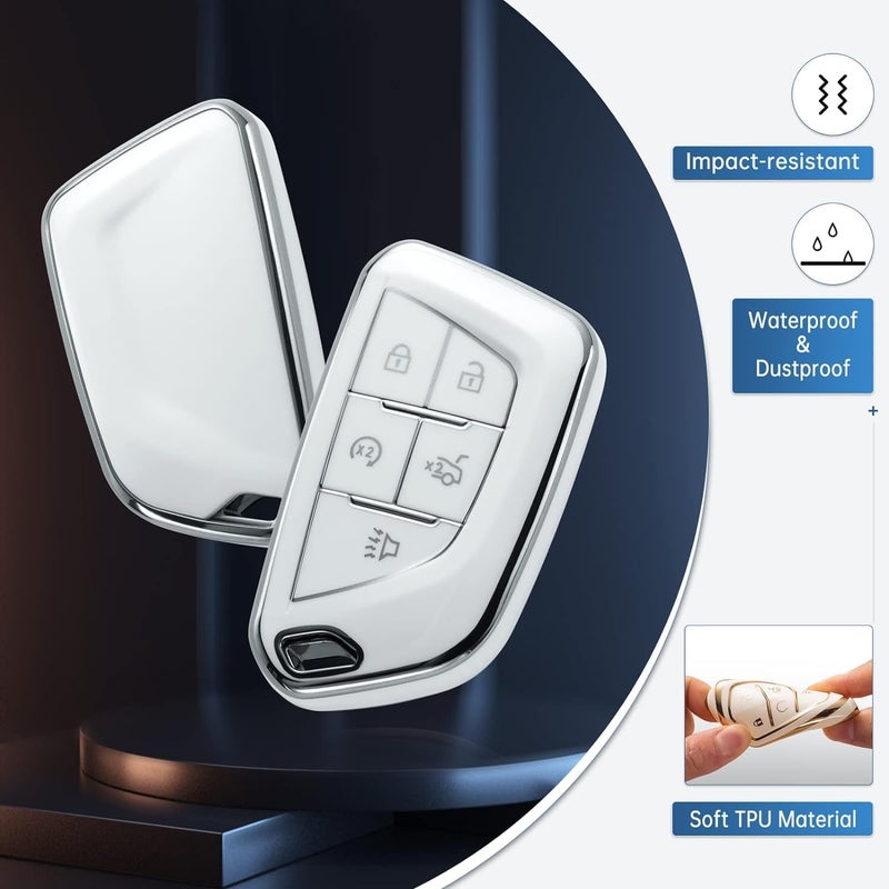 7Cylinder Cadillac Key Fob Cover with Keychain - Soft TPU Protection for 2020-2022 Models - Image 3