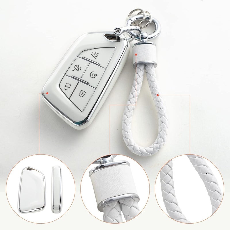 7Cylinder Cadillac Key Fob Cover with Keychain - Soft TPU Protection for 2020-2022 Models - Image 4