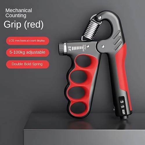 UDKI Xtreme Pro Red Hand Grip Strengthener 5-100kg with Mechanical Counter & Adjustable Resistance - Finger Grip Shape, Ergonomic, Non-Slip Handle for Hand Strength Building, Ideal for Athletes - Image 4