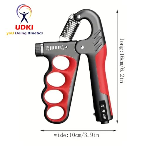 UDKI Xtreme Pro Red Hand Grip Strengthener 5-100kg with Mechanical Counter & Adjustable Resistance - Finger Grip Shape, Ergonomic, Non-Slip Handle for Hand Strength Building, Ideal for Athletes - Image 2