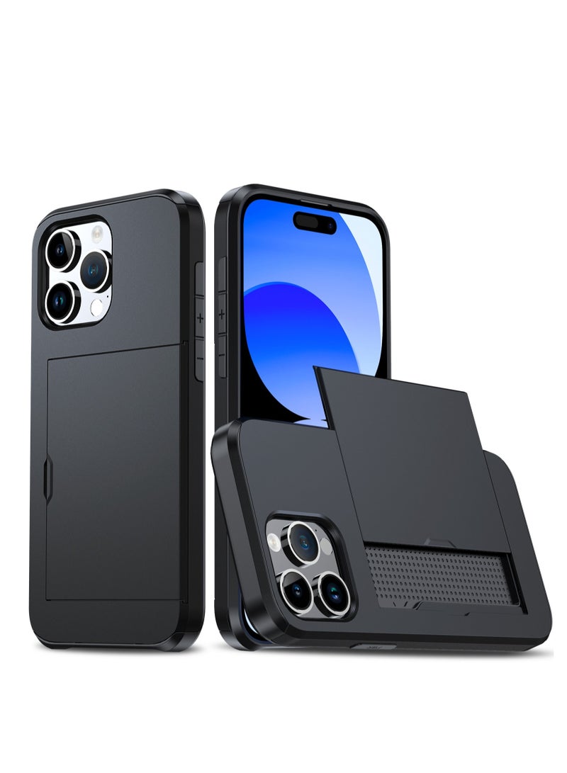 GULFLINK iPhone 15 Pro Max Case with Card Holder Heavy Duty Dual Layer Hidden Card Slot Slim Wallet case Black - Image 1