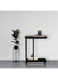 RIGID Steel C-Shape Bedside Table with Wheels Black 67.5x55x35cm  - Image 1