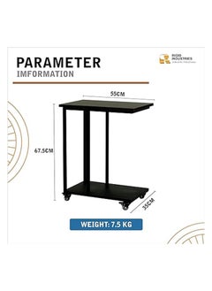 RIGID Steel C-Shape Bedside Table with Wheels Black 67.5x55x35cm  - Image 4