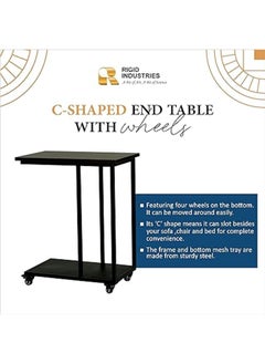 RIGID Steel C-Shape Bedside Table with Wheels Black 67.5x55x35cm  - Image 2