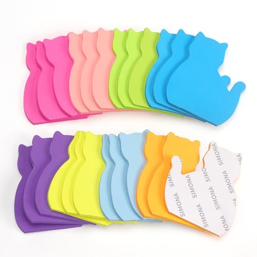 SIMONA Cat Shape Sticky Notes 8 Color Bright Colorful Sticky Pad 75 Sheets/Pad Self-Sticky Note Pads (8 Pads) - Image 3