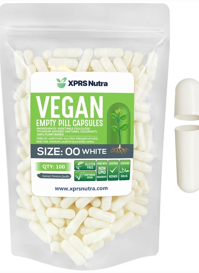 XPRS Nutra - Size 00 Empty Capsules - 100 Count Empty Vegan Capsules - Vegetarian Empty Pill Capsules- DIY Vegetable Capsule Filling- Veggie Pill Capsules Empty Caps (White) - Image 1
