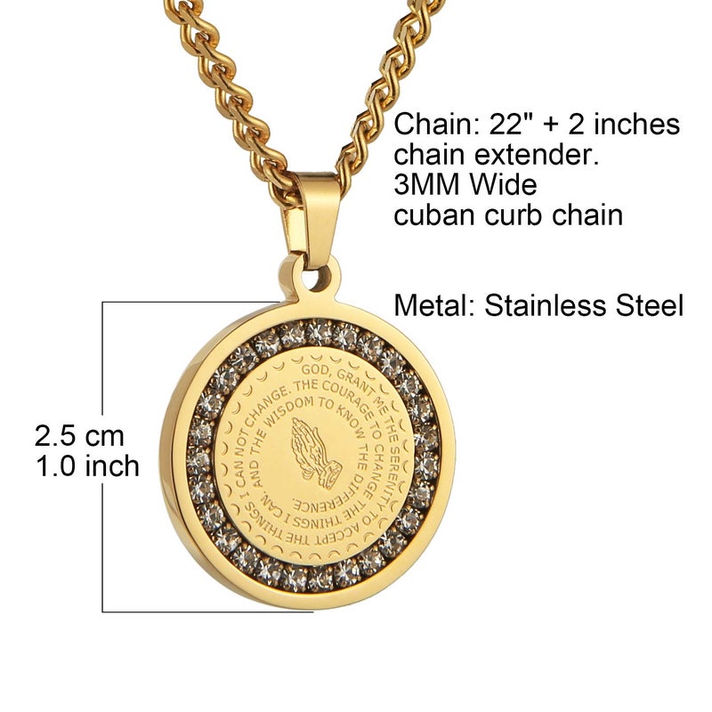 HZMAN Bible Verse Prayer Necklace Christian Jewelry Gold Stainless Steel Praying Hands Coin Medal Pendant (CZ Gold) - Image 4