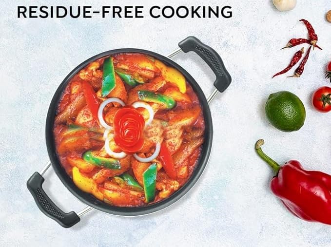TIAARA TIAARA Aluminium NonStick Kadhai 24 cm Diameter Steel Lid Depth 8cm Heat Resistant Bakelite Handles Maroon 24 cm 2L  - Image 4