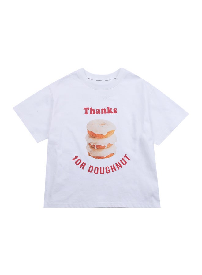 Children's 2025 Summer Fashion Alphabet Dessert Short-sleeved T-shirt Men's And Women's Large Children's Loose Crewneck Top - Image 5