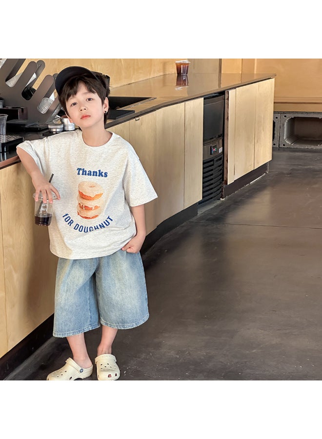 Children's 2025 Summer Fashion Alphabet Dessert Short-sleeved T-shirt Men's And Women's Large Children's Loose Crewneck Top - Image 3