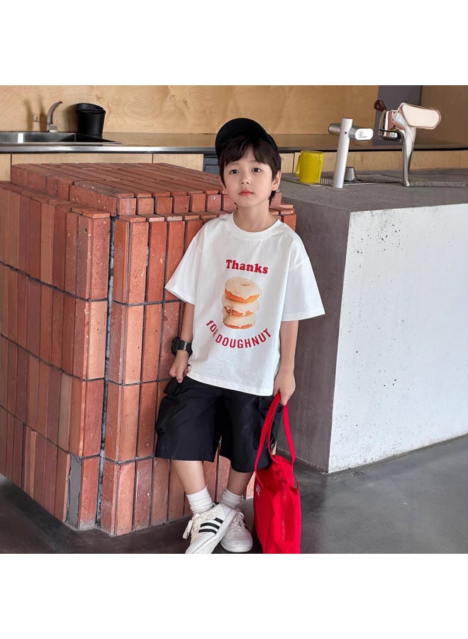 Children's 2025 Summer Fashion Alphabet Dessert Short-sleeved T-shirt Men's And Women's Large Children's Loose Crewneck Top - Image 2